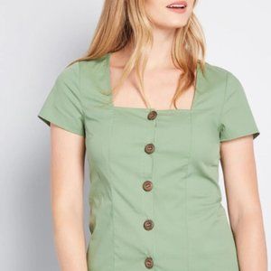 ModCloth Square Neck Green Shirt